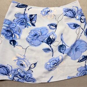 M Collection Vintage Blue Floral Rose Mini Skirt Size 9/10 A-Line High Waist